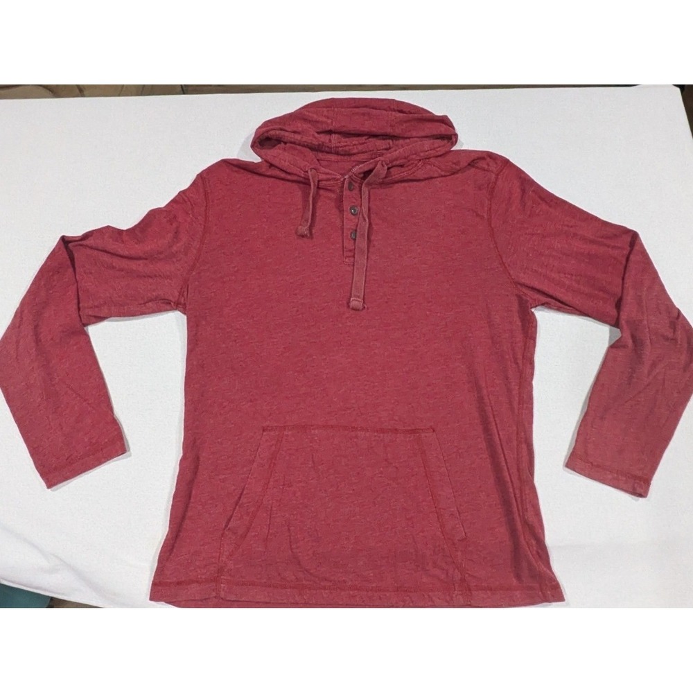 Red Camel Henley Hoodie Mens XL Red Excellent Heathered Slub Pullover Pocket